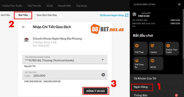 Các bước thực hiện rút tiền 188bet về ngân hàng 