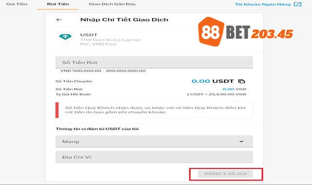 Cách thực hiện rút tiền 188bet về USDT